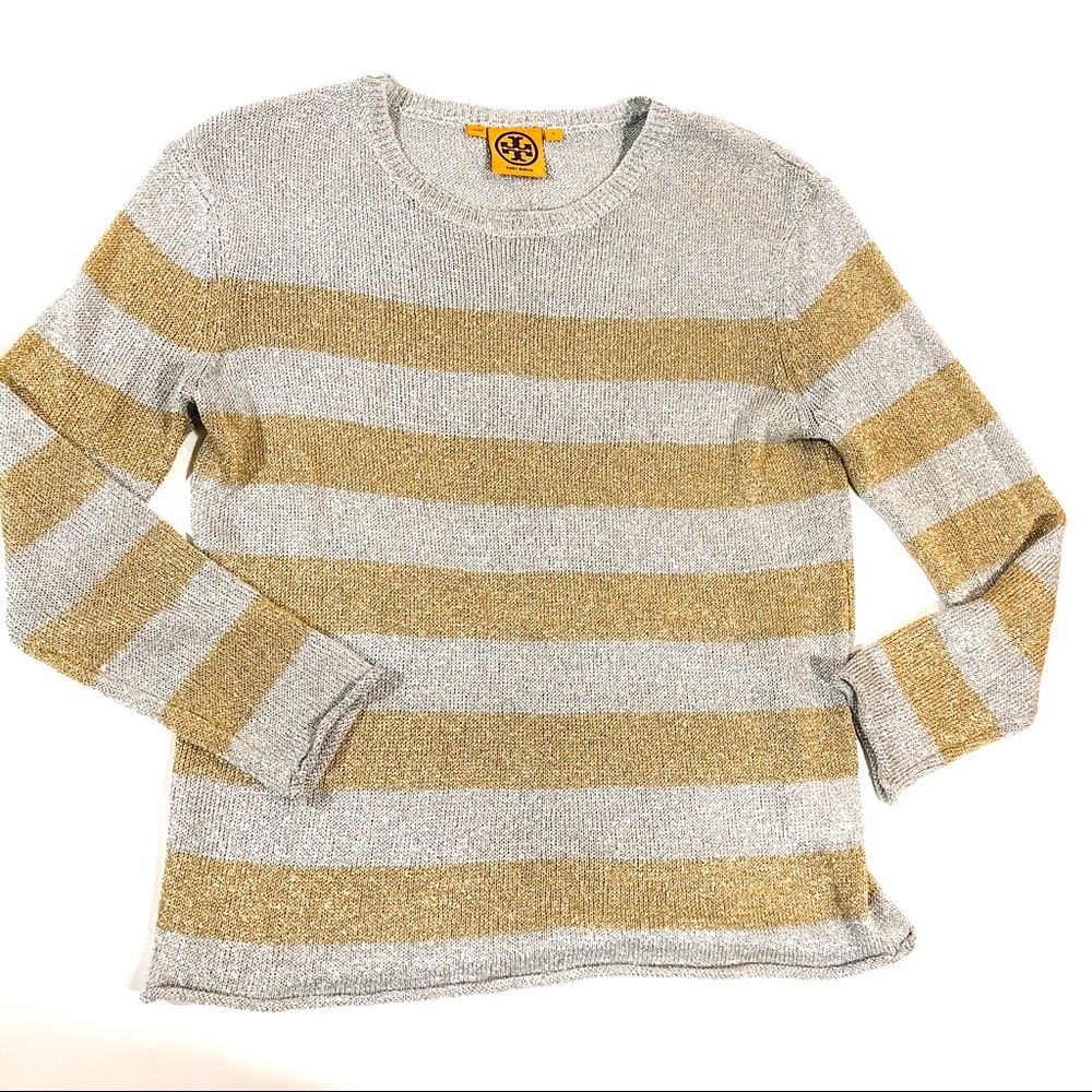 Tory Burch lurex Metallic sweater silver gold grey